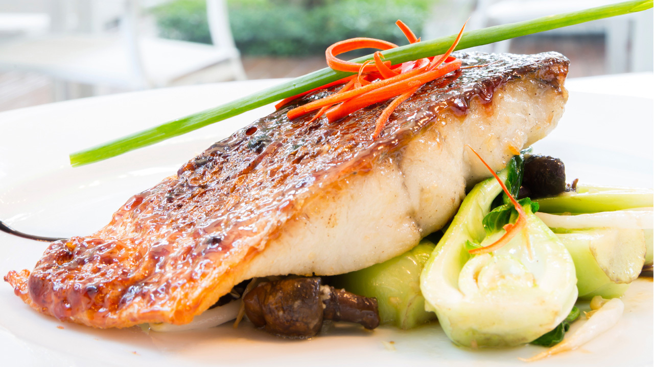 Steamed Atlantic Hake with Stir Fried Asian Greens