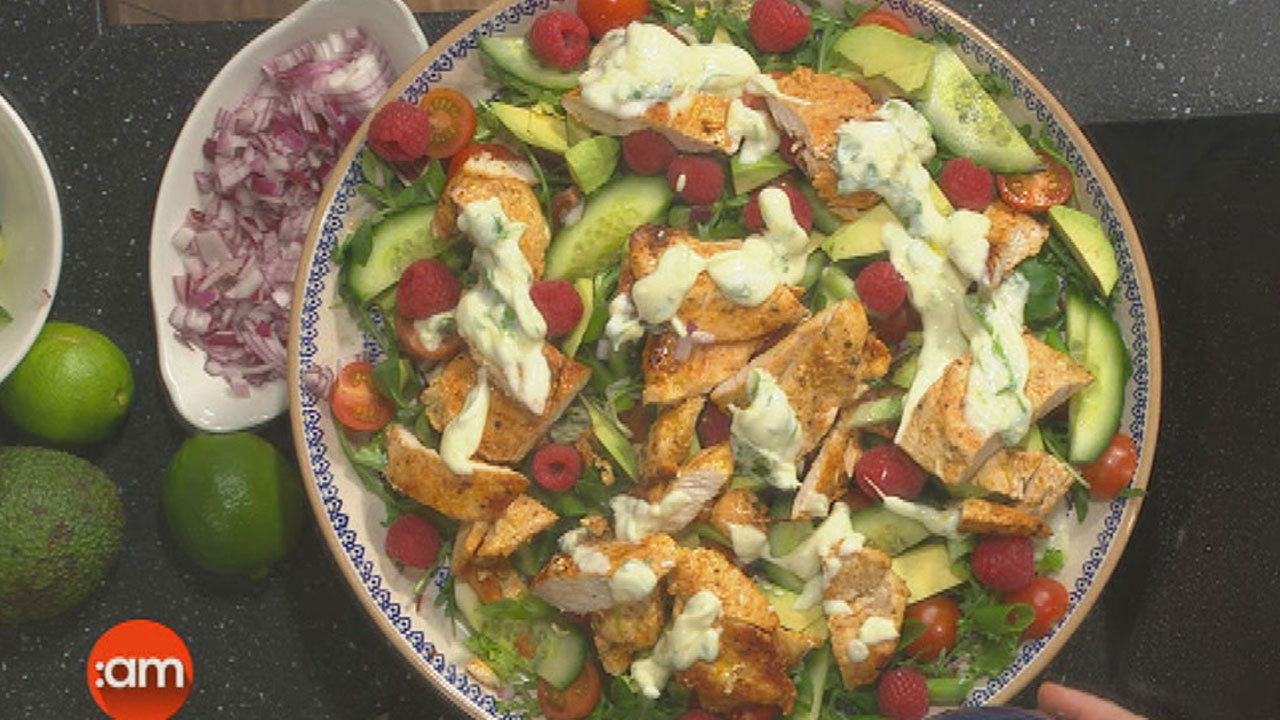 Warm Salad with Cajun Chicken and a Lime and Yoghurt Dressing