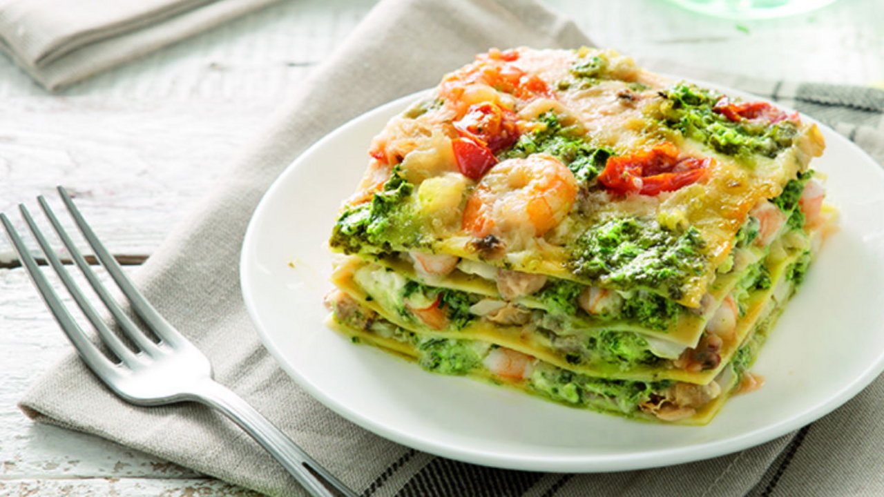 Lasagne with Pesto Genovese and Seafood