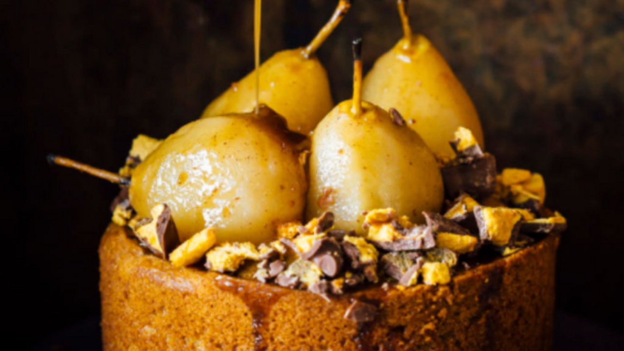Baked Ginger Pudding, Cinnamon Roasted Pears with Butterscotch Sauce