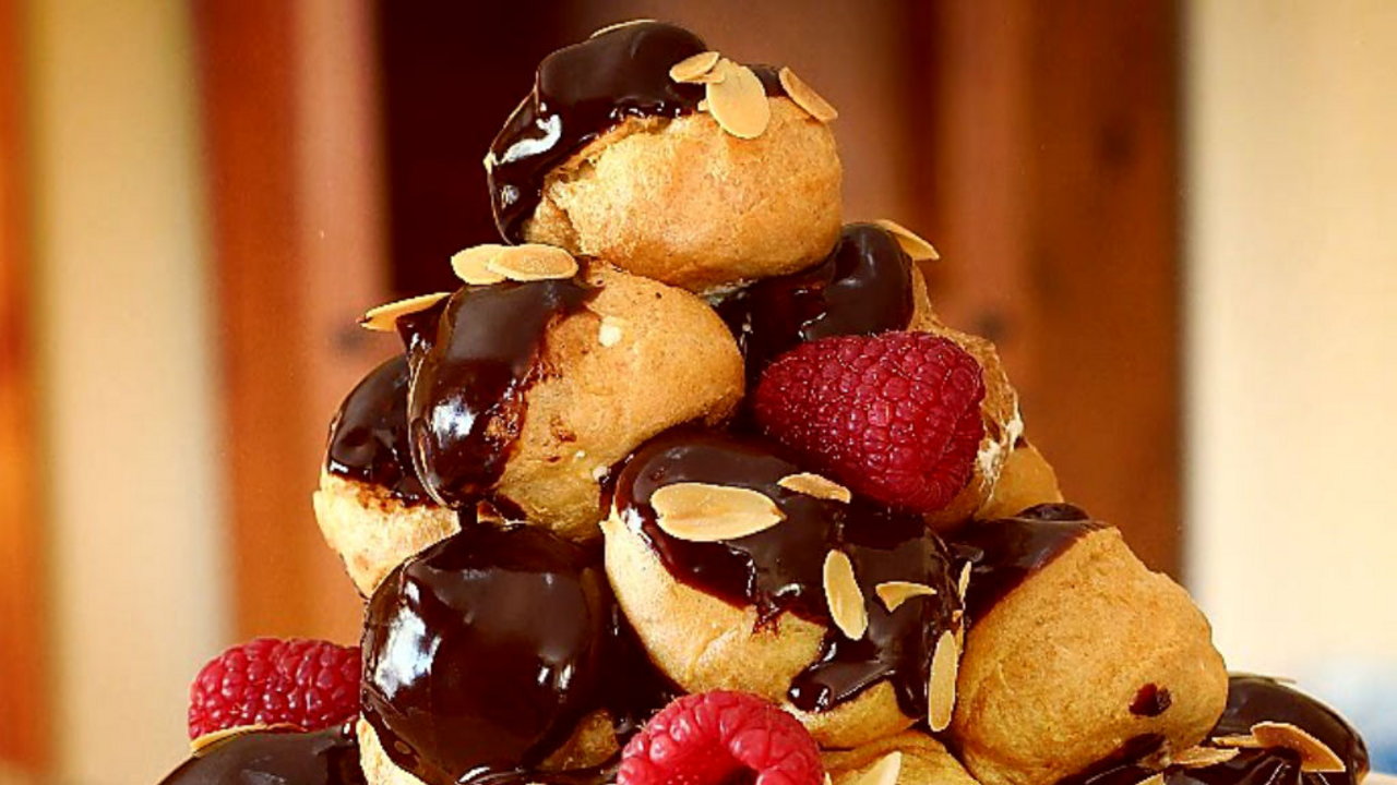 Profiteroles with Chocolate Sauce & Toasted Almonds