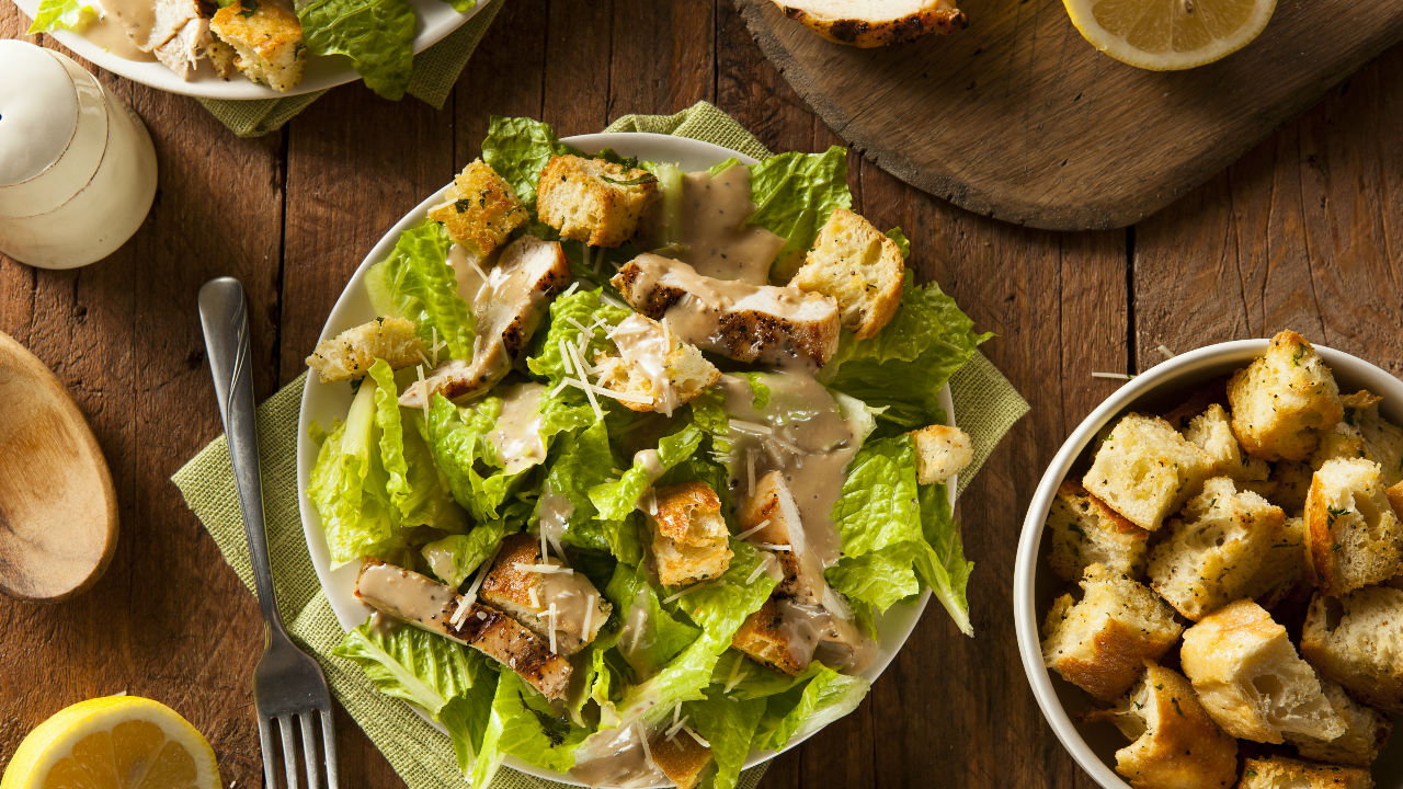 Homemade Caesar Salad with Oven Poached Chicken
