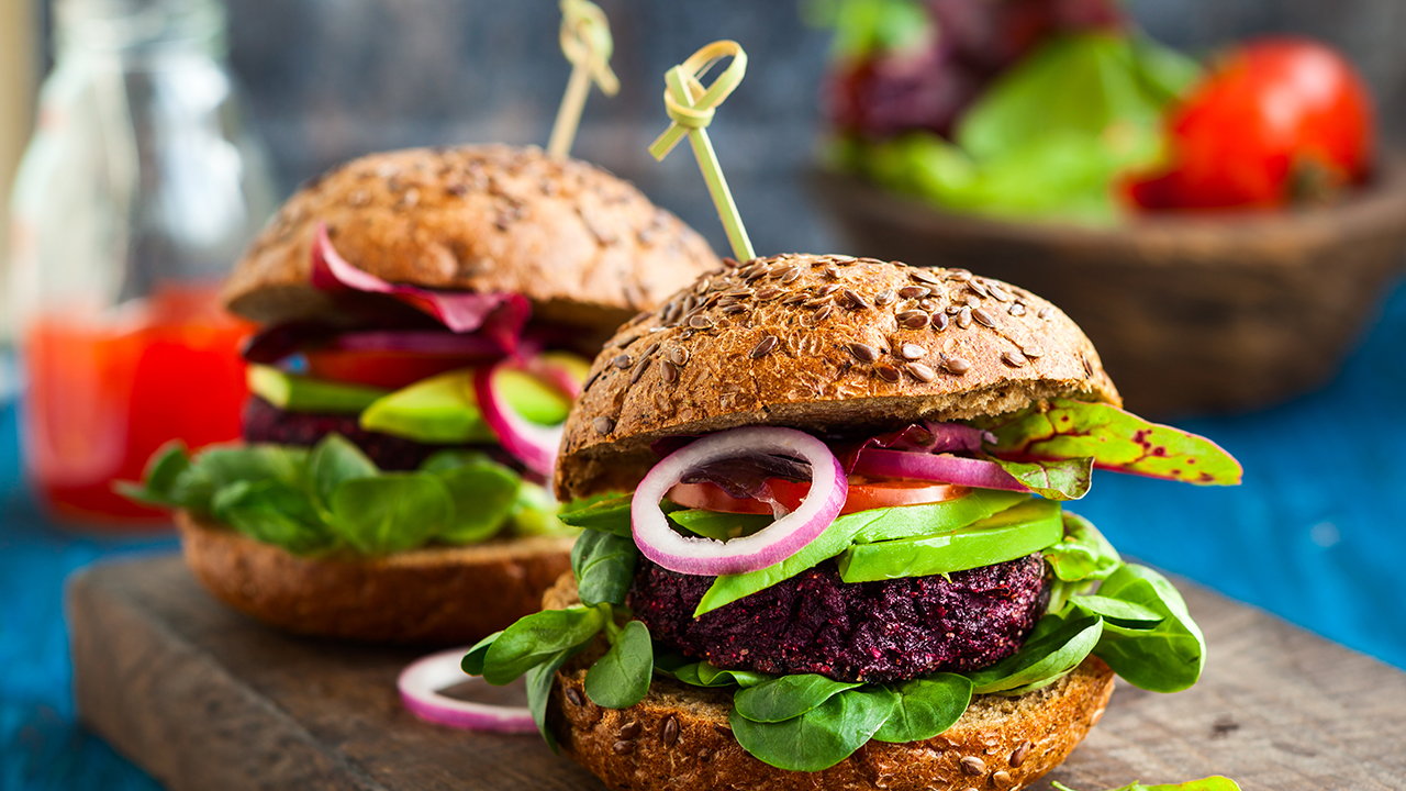 Beetroot, chickpea and miso vegan burgers