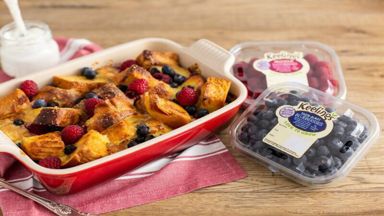 Keelings Breakfast Berry Bread and Butter Pudding