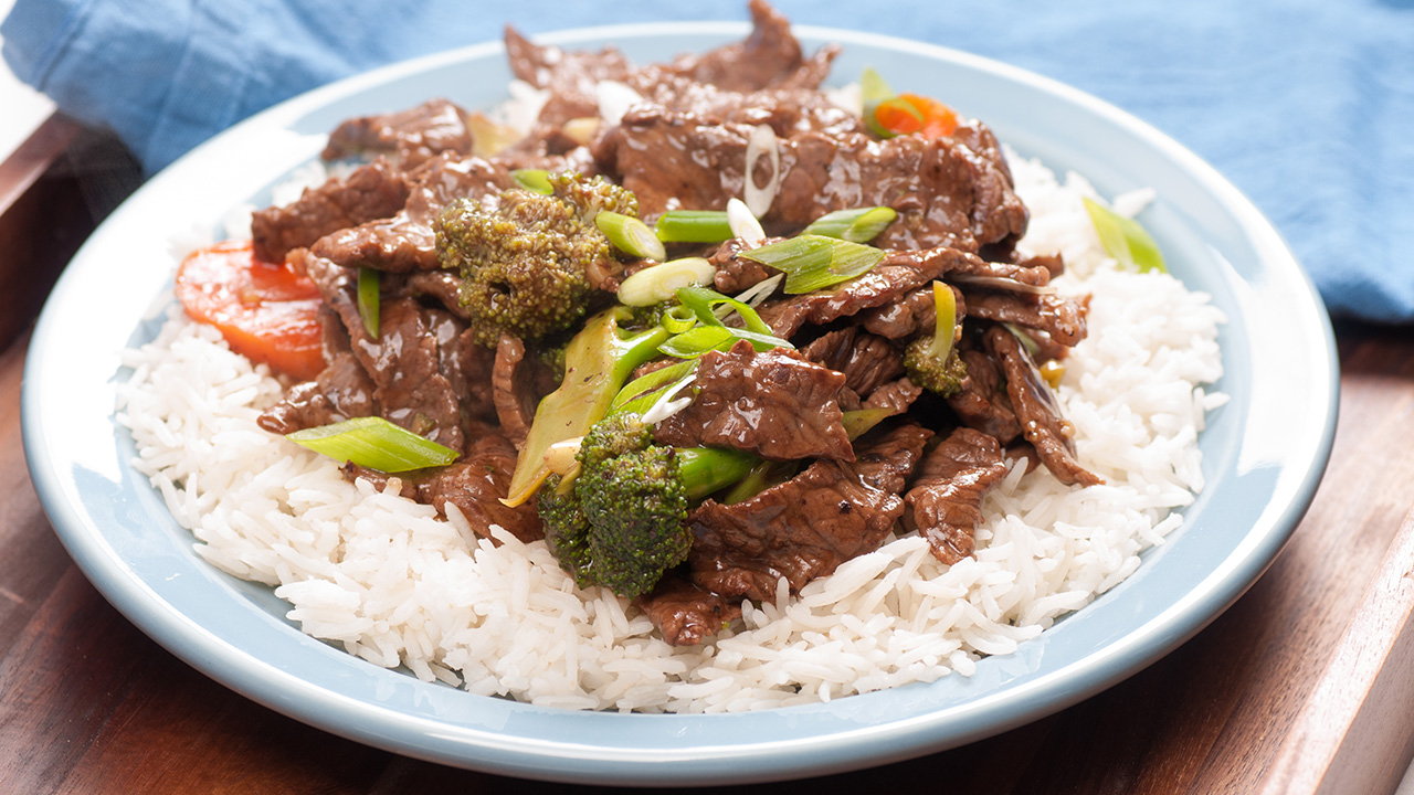 Ginger Beef Stir Fry with Steamed Jasmine Rice Bowl The Six O'Clock Show