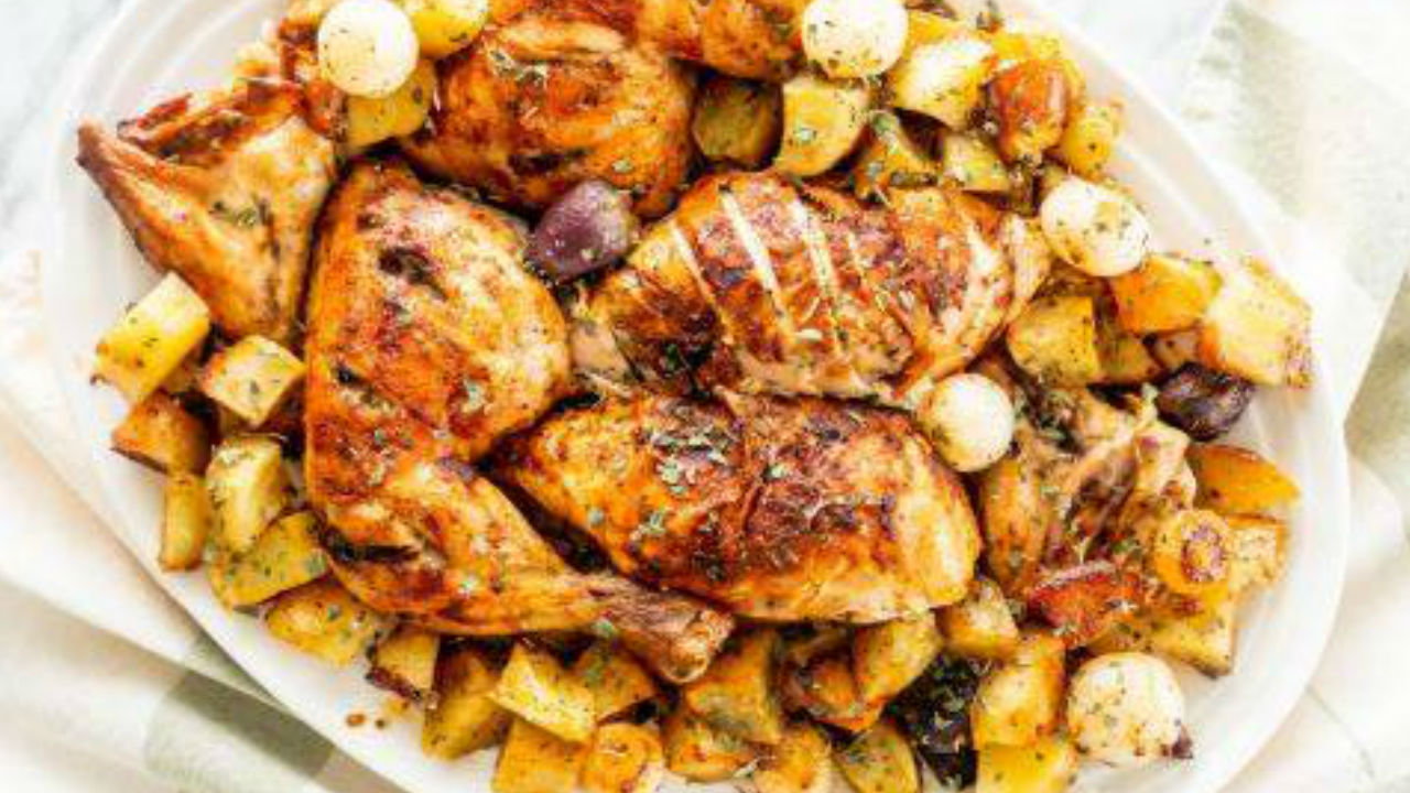 Harissa Spatchcock Chicken with spiced potatoes