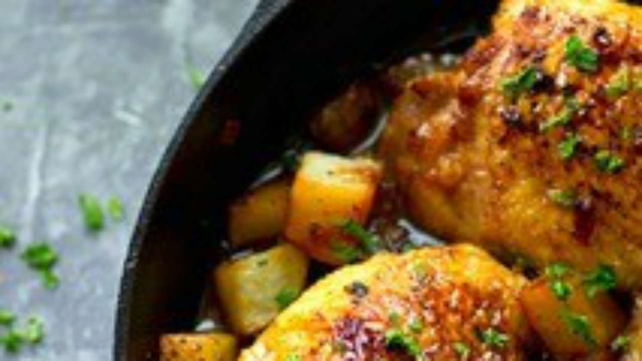 Thai basil roasted lemon chicken with potatoes and celery, served with